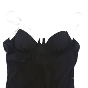 Berlook Ribbed Underwire One Piece Swimsuit Black White Contrast XL New